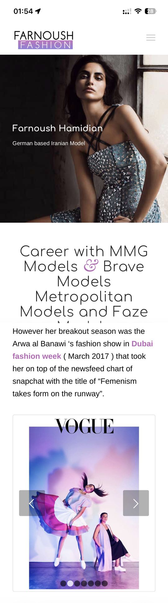 Farnoush Hamidian website on a phone