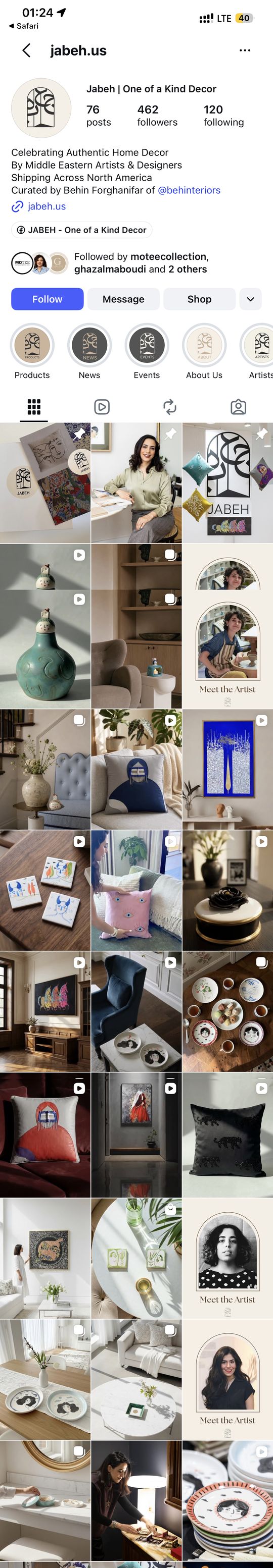 Jabeh Instagram profile and grid