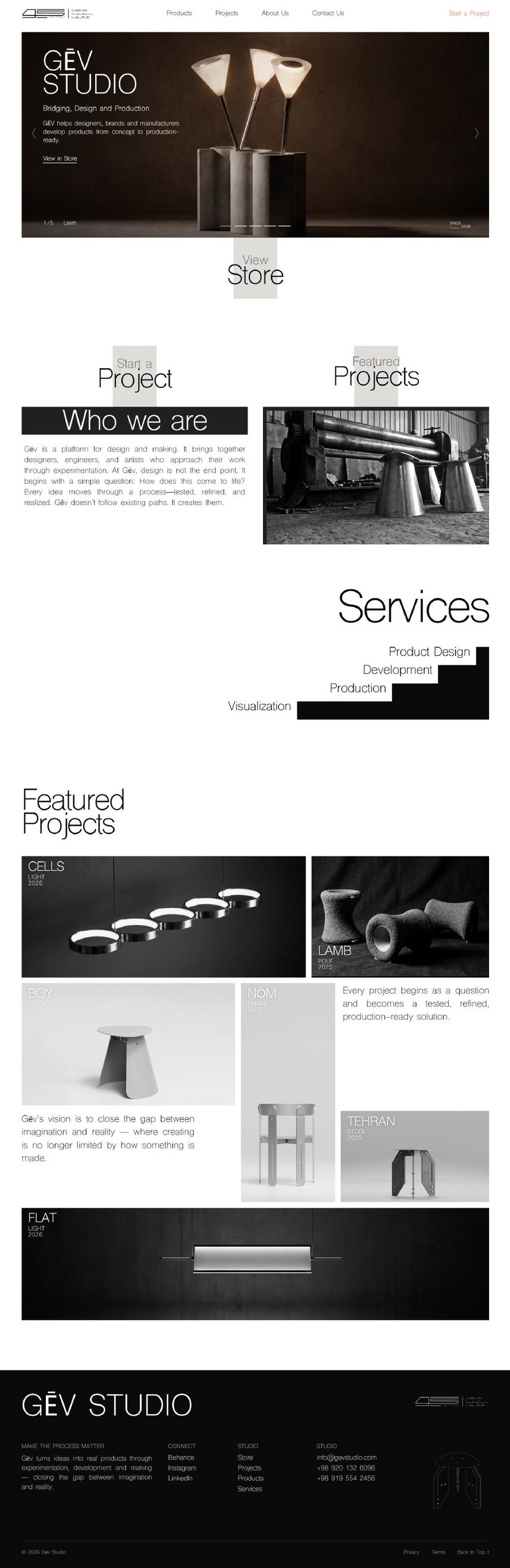 GĒV Studio website on desktop, full length