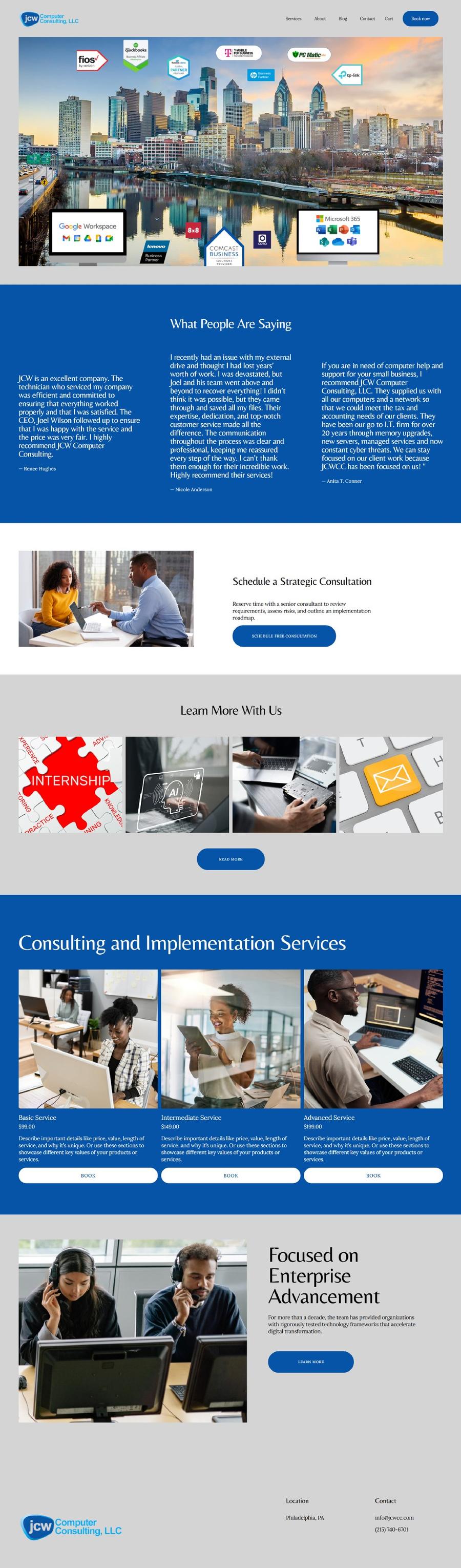 JCW Computer Consulting home page, full length