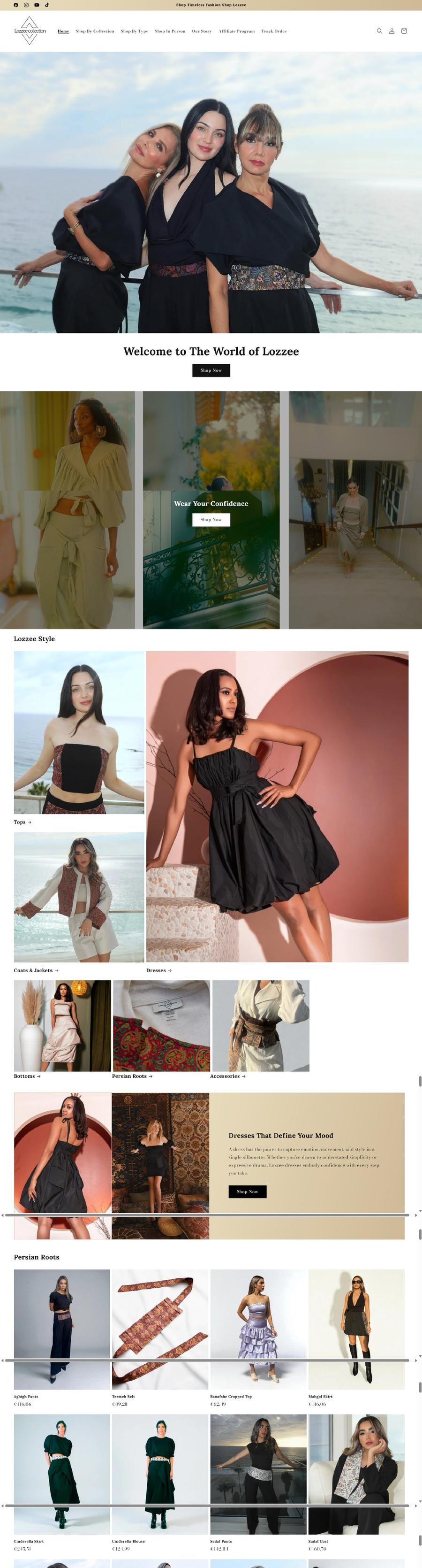 Lozzee Collection home page, full length