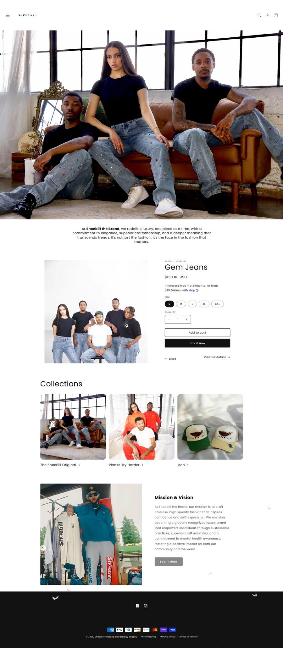 ShoeBill home page, full length